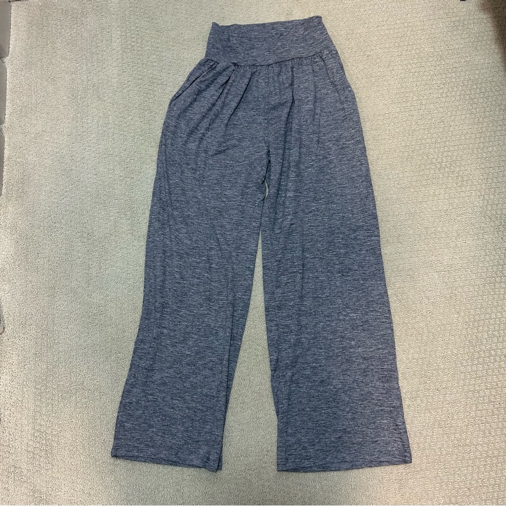 Wide Leg High-Waist Knit Pants - Heather Blue